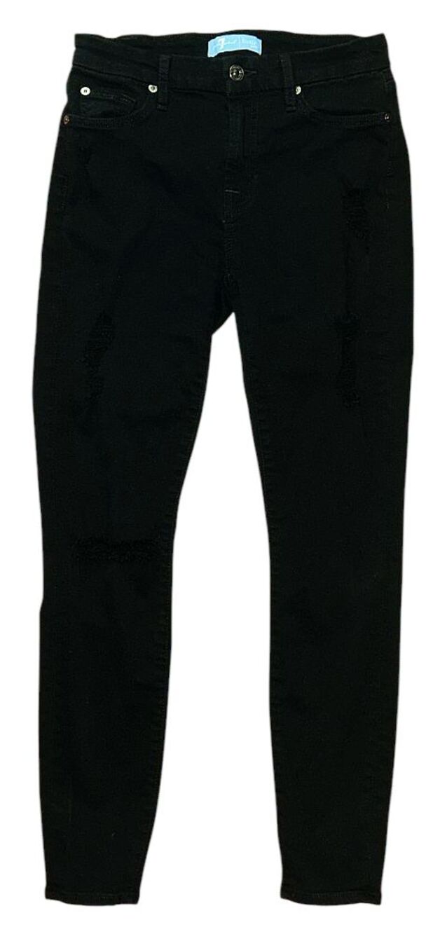 7 For All Mankind b(air) Mid-Rise Ankle Distressed Black Skinny Jeans 27X27
